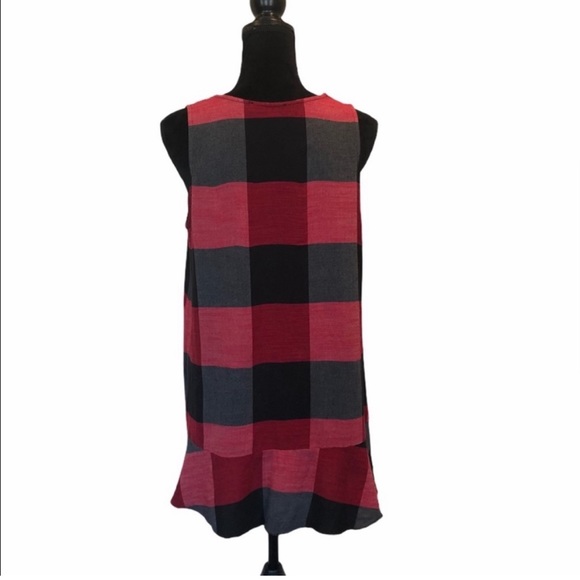 Paola Ermini pullover sleevesless red black plaid pattern peplum top size large - Picture 3 of 8